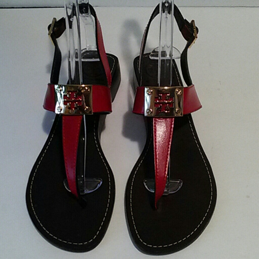 Tory Burch red leather sandals